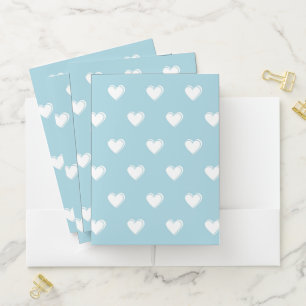 Blue White Cute Simple Heart Pattern Pocket Folder