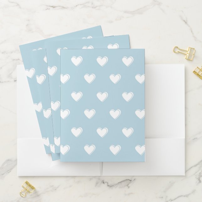Blue White Cute Simple Heart Pattern Pocket Folder (In Situ)