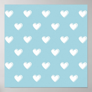 Blue White Cute Simple Heart Pattern Poster