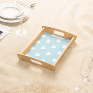 Blue White Cute Simple Heart Pattern Serving Tray