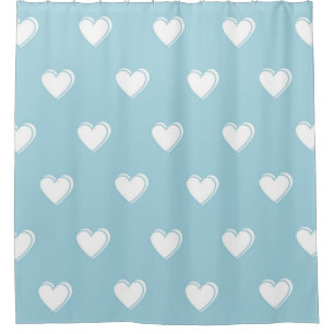 Blue White Cute Simple Heart Pattern Shower Curtain