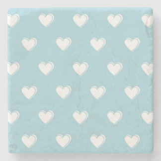 Blue White Cute Simple Heart Pattern Stone Coaster