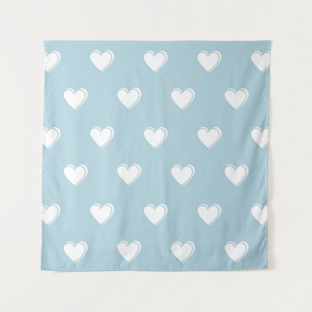 Blue White Cute Simple Heart Pattern Tapestry (Front)