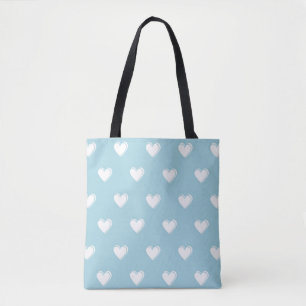 Blue White Cute Simple Heart Pattern Tote Bag