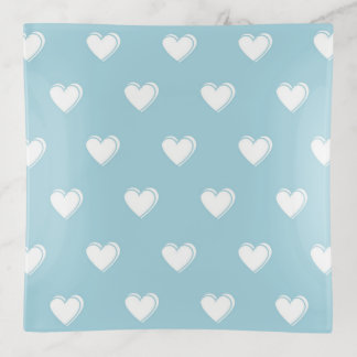 Blue White Cute Simple Heart Pattern Trinket Tray