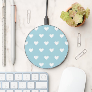 Blue White Cute Simple Heart Pattern Wireless Charger