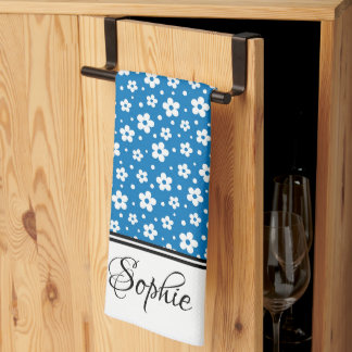 Blue & White Daisies Personalized Kitchen Towel