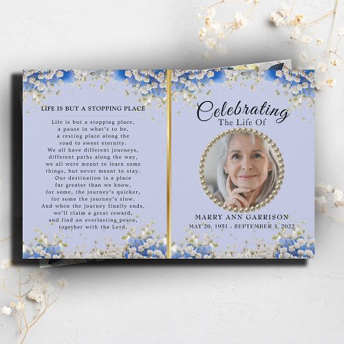 Blue White Daisy Celebration of Life Program