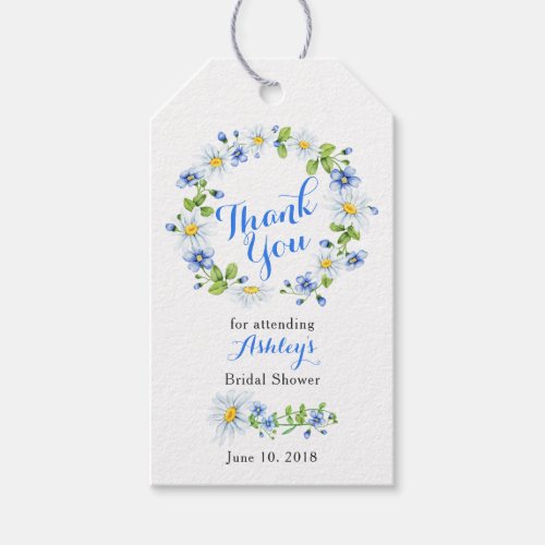Blue White Daisy Floral Bridal Shower Thank You Gift Tags