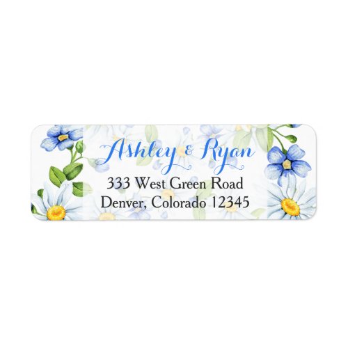 Blue White Daisy Floral Wedding Address Labels