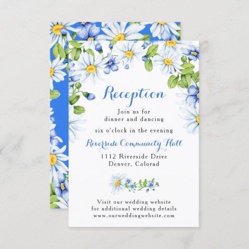 Blue White Daisy Floral Wedding Reception Insert Invitation