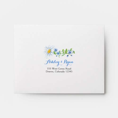 Blue White Daisy Floral Wedding RSVP Envelope