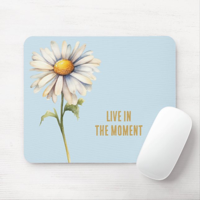 Blue White Daisy Flower Mouse Pad (With Mouse)