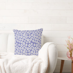 Blue white daisy flower pattern throw pillow