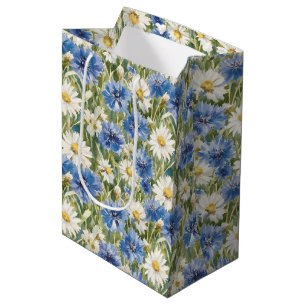 Blue White Daisy Flowers Birthday Medium Gift Bag
