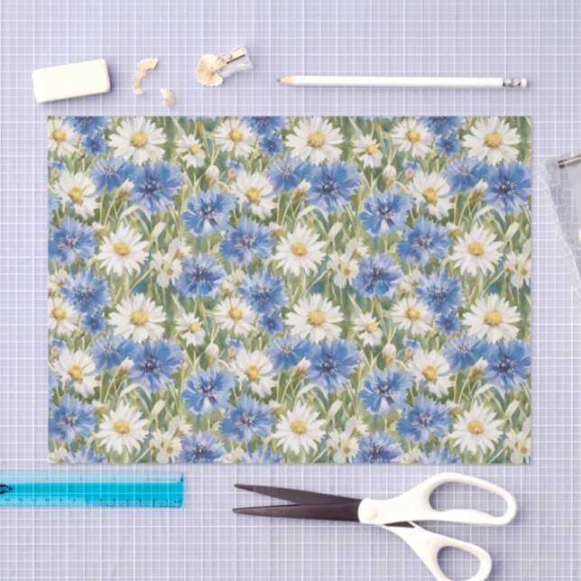 Blue White Daisy Flowers Birthday Tissue Paper (Craft)