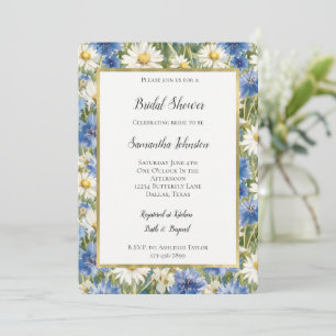 Blue White Daisy Flowers Bridal Shower Invitation