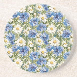 Blue White Daisy Flowers Coaster