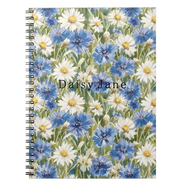 Blue White Daisy Flowers Notebook (Front)