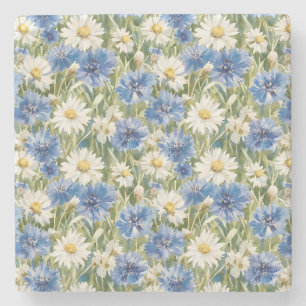 Blue White Daisy Flowers Stone Coaster