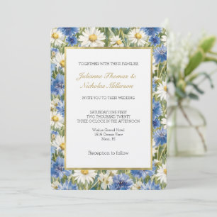 Blue White Daisy Flowers Wedding Invitation