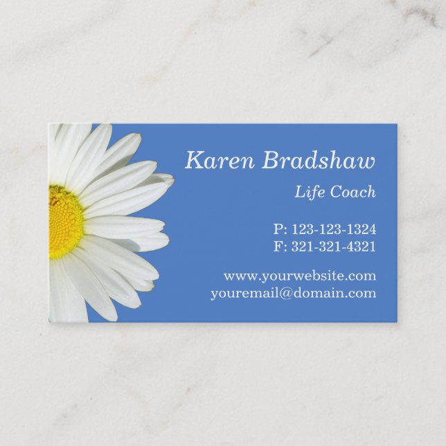 Blue & White Daisy Graphic Design Business Cards (Front)