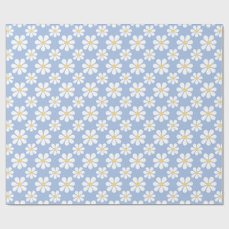 Blue White Daisy Pattern  Wrapping Paper