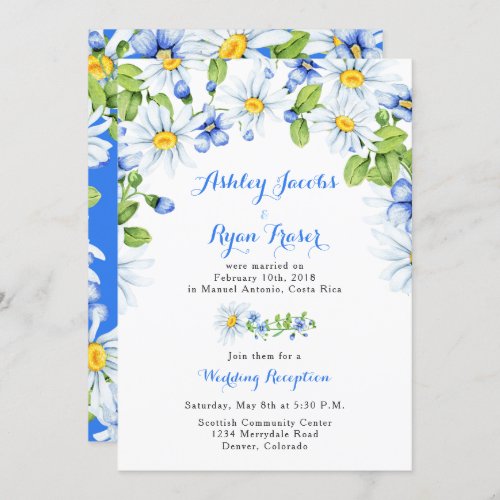 Blue White Daisy Post Wedding Reception Only Invitation