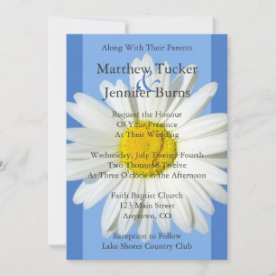 Blue & White Daisy Wedding Invitation Announcement