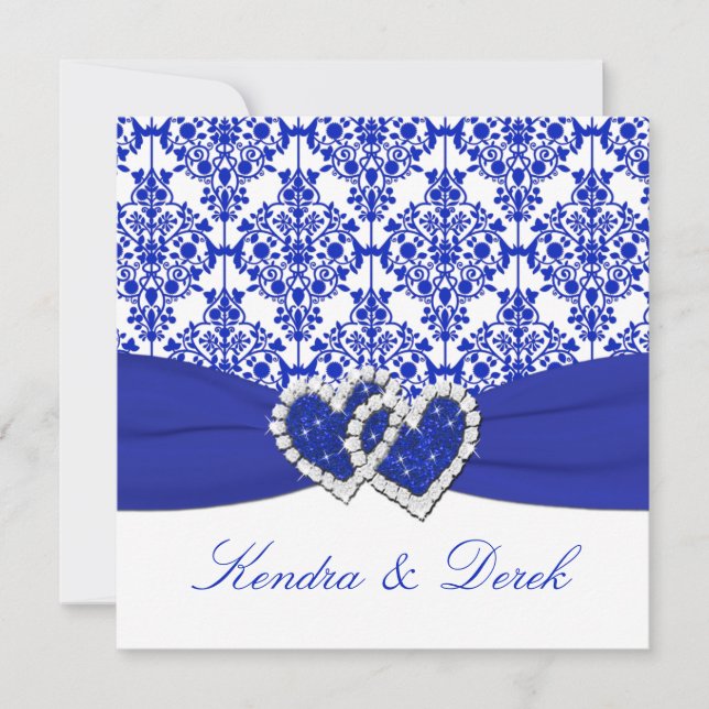Blue, White Damask Couples Shower Invitation (Front)