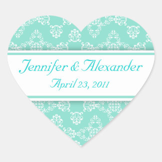 Blue White Damask Heart Wedding Invitations Seals