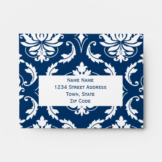 Blue White Damask RSVP Card A2 Envelope (Front)