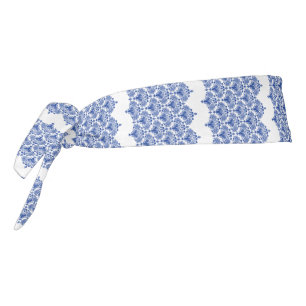 Blue & White Damasks Geometric Pattern Tie Headband