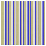 [ Thumbnail: Blue, White & Dark Khaki Lines Pattern Fabric ]
