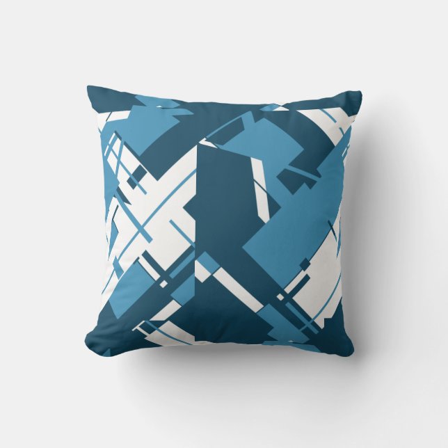 Blue White Dark Turquose iDiagonal Abstract Design Throw Pillow (Front)