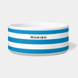 Blue & White Deckchair Stripes Personalised Bowl<br><div class="desc">Bold wide blue and white deckchair stripes.</div>