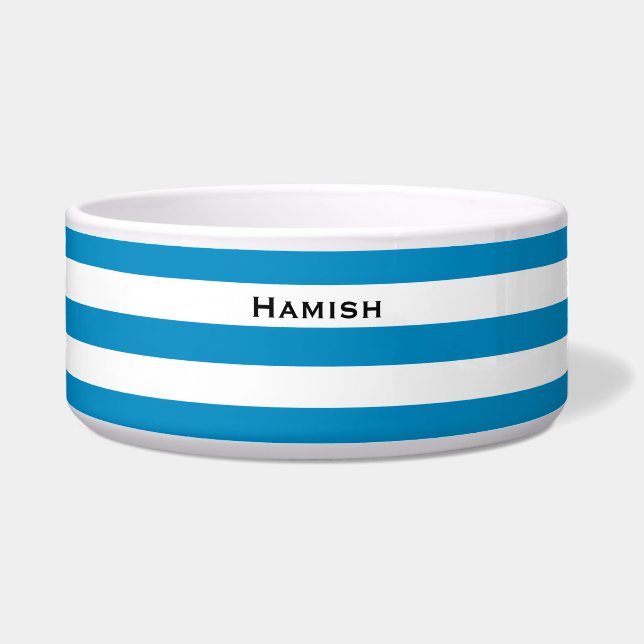 Blue & White Deckchair Stripes Personalised Bowl (Front)