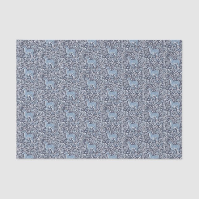 Blue White Deer Intricate Nature Christmas Pattern Tissue Paper (Front)