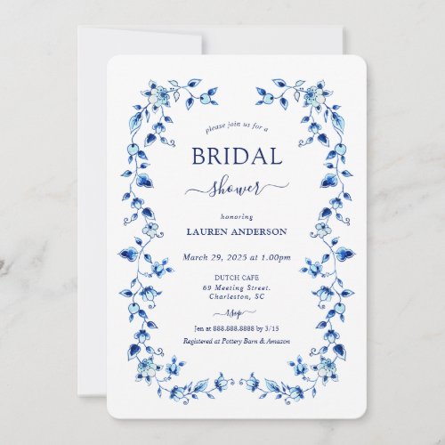  Blue  White Delft Bridal shower Invitation