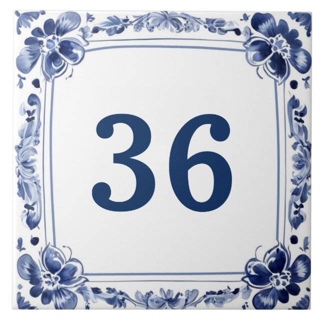 Blue & White Delft Custom House Number Plate Sign Ceramic Tile (Front)