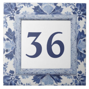 Blue & White Delft Custom House Number Plate Sign Ceramic Tile