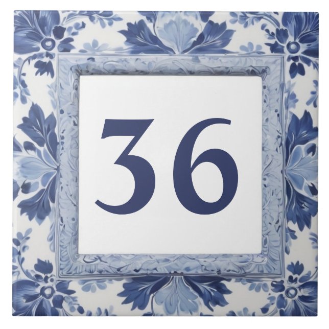 Blue & White Delft Custom House Number Plate Sign Ceramic Tile (Front)