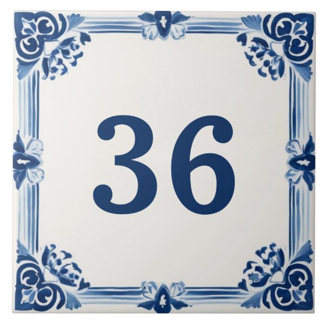 Blue & White Delft Custom House Number Plate Sign Ceramic Tile (Front)