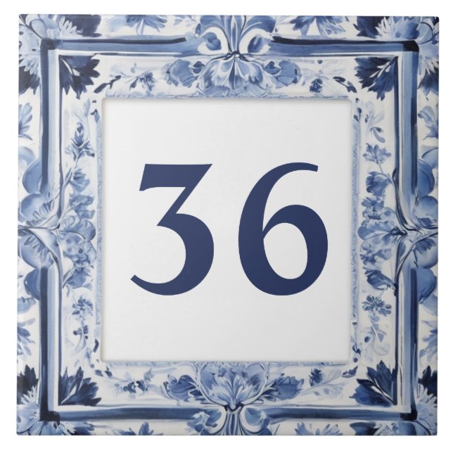 Blue & White Delft Custom House Number Plate Sign Ceramic Tile (Front)