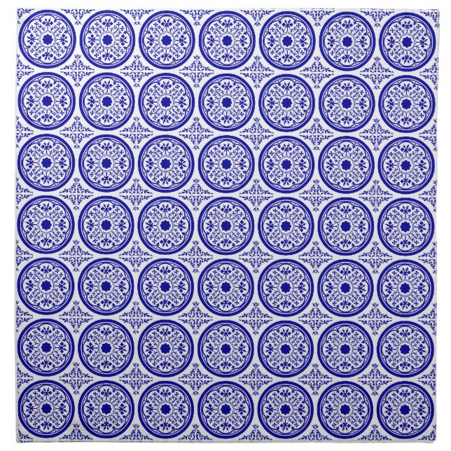 Blue White Delft Instiped Faux Tile Napkins (Front)