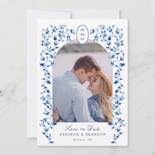 Blue  white Delft Photo Save the Date Invitation