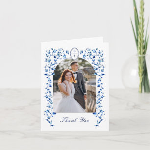 Blue & white Delft Photo Wedding   Letterpress Thank You Card