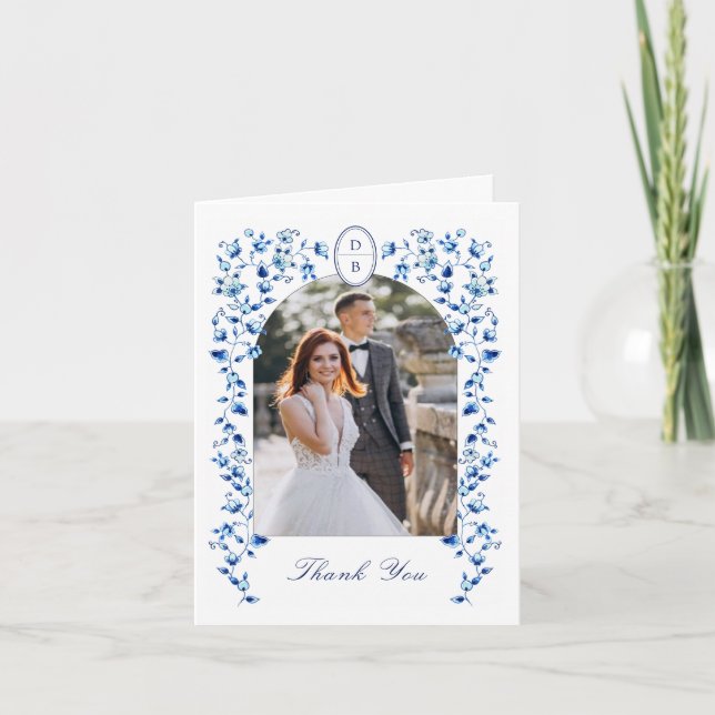 Blue & white Delft Photo Wedding   Thank You Card (Front)