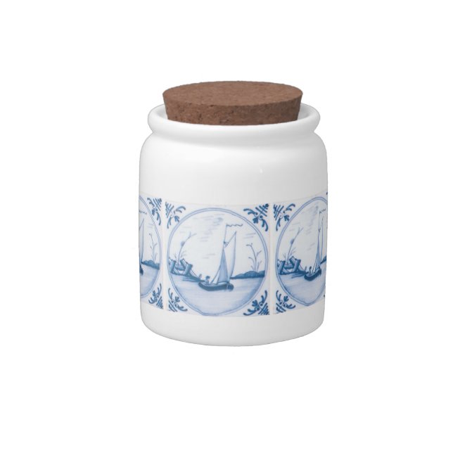 Blue White Delft Sailboat Candy Jar (Right)