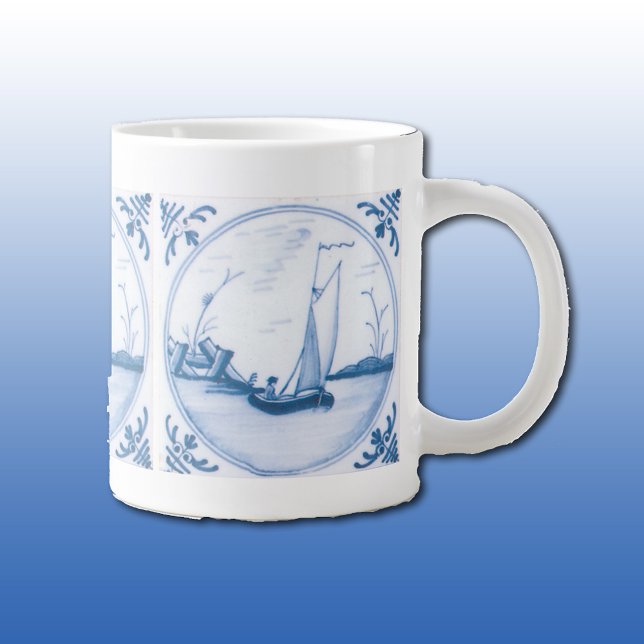 Blue White Delft Sailboat Large Coffee Mug (Creator Uploaded)